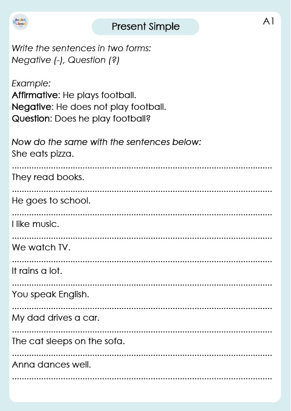 Worksheet: Present Simple A1