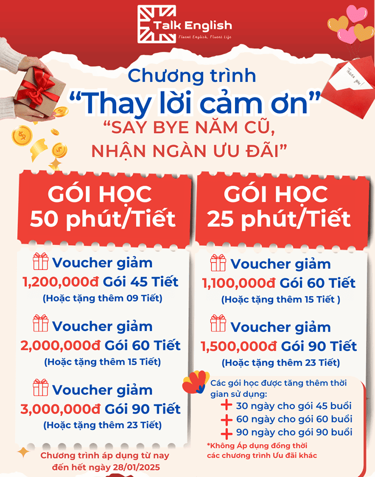 Chương trình Ưu đãi Duy nhất trong năm: Thay lời cảm ơn từ TalkEnglish Việt Nam